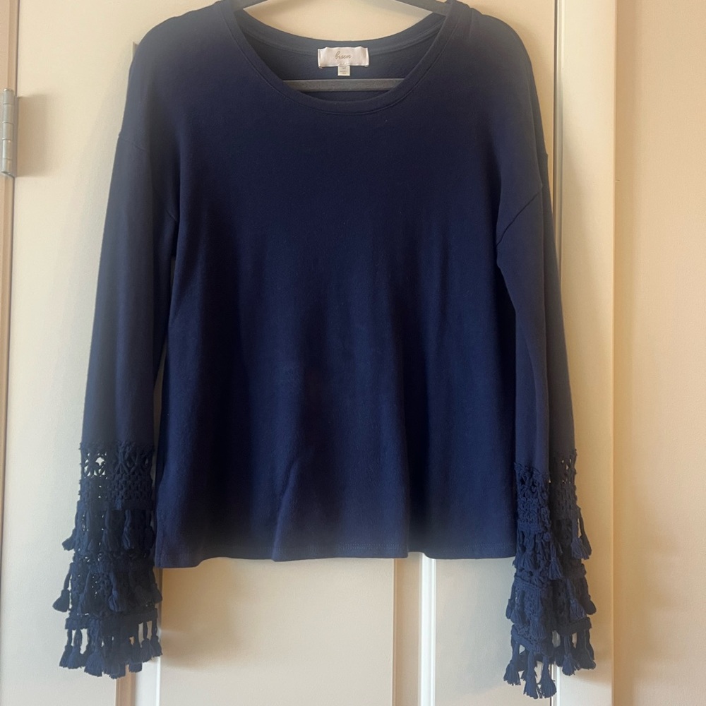 Blue Ruffled Long Sleeve Blouse